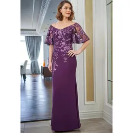 Шифоновое фиолетовое платье для матери, длинные вечерние платья с открытыми плечами, длиной до пола, большие размеры, платья для выпускного вечера с оборками 328 328