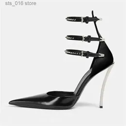 Dress Shoes Metal Heel Shoes For Women Slingback Summer Pointed Toe Ladies Sandals Stiletto Sexy Nightclub Party High Heels Single Shoes T230828