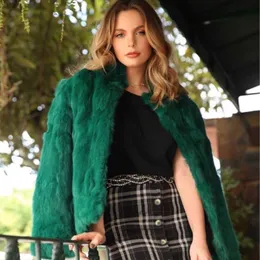Womens Fur Faux Real Rabbit Coat Woman Luxury Fashion Leather Autumn Winter Jacket och Stand Collar hela hudkläder för kvinnlig 230828