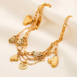 Pulseira de designer banhada a ouro 18K com design de corrente de camada dupla em aço inoxidável pulseira de presente de amor sem mudança de cor Nova carta joias de casamento para meninas