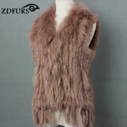 Damen Pelzimitat FXFURS Mode natürliche echte Kaninchenfellweste mit Waschbärkragen WesteJacken Rex gestrickter Winter für Frauen 230828