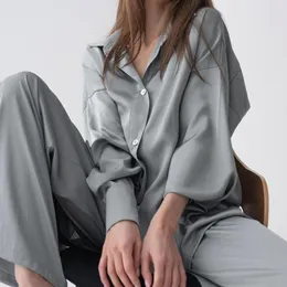 Women's Sleepwear Long Sleeve Shirt Trouser Suits Pajamas For Women Spring Summer Pyjama Pour Femme Loose Casual Rayon Homewear Lingerie