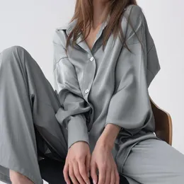 Kvinnors sömnkläder långärmad skjorta byxa kostymer pyjamas för kvinnor vår sommar pyjama hälla femme lösa casual rayon hemkläder underkläder