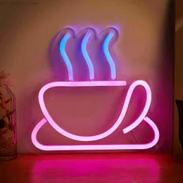 Chi-buy LED Neon Coffee Cup USB Powered Neon Signs Night Light 3D Wall Art Game Room Bedroom Living Room Decor Lamp Signs HKD230825