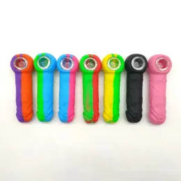 Tubo de silicona para pene masculino de silicona de 4,7 pulgadas con recipiente de vidrio Siliconas para fumar Plataformas Dab Plataforma petrolera irrompible Bongs Hookahs LL