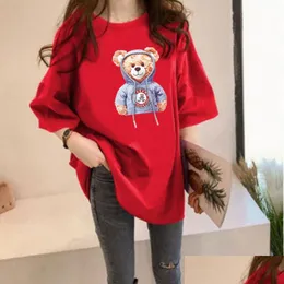 Women'S T-Shirt Fashion Designer Womens Summer New Korean Loose Fit Cartoon Slouchy Little Bear Print Student Short Sleeve Mens T Drop Dhzfw