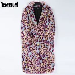 Womens Fur Faux Nerazzurri Multicolor Long Colorful Leopard Print Coat Women Warm Thick Fashions vinterkläder 5xl 6xl 7xl 230828