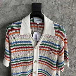 Herrtröjor överdimensionerade Casablanca Jacquard Men Kvinnor 1 Kvalitet Rainbow Stripes Sticked Cardigan Sweatercoat 230826