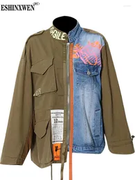 Vestes pour femmes Eshin Col montant à manches longues Zipper Patchwork Denim Impression Manteaux pour femmes 2023 Automne Mode Femme TH4636