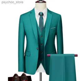 16 Цвет (куртка + жилет + брюки) Роскоши одна пуговица мужские костюмы 3 штуки формальный бизнес -офис Slim Fit жених свадебный смокинг Q230828