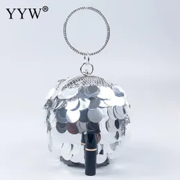 Luksusowe cekiny okrągłe pierścień weselny sprzęgło i torebka projektant mody srebrna torba dla kobiet mała torba