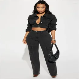 Women's Two Piece Pants Autumn And Winter Products Selling Long-sleeved Lapel Single-breasted Fashion Temperament Pocket Overalls Suit.