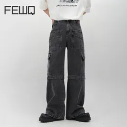 Mens Jeans FEWQ Niche Design Highend Multi Pocket Men Casual Versatile Heavy Work High Street Retro Wornout Full Legth Pants 24B3292 230828