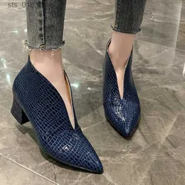 Sivri deri kadın elbise boyun v patent yüksek topuklu bahar çok yönlü retro tıknaz tek ayakkabı zapatos de mujer siyah t ersatile