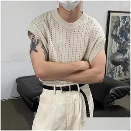 Men'S Tank Tops Mens Streetwear Fashion Knitted Camisole Sleeveless O Neck Casual Knit Pure Color Men Summer Leisure Knitting Vest D Dhrne