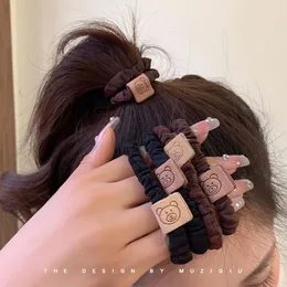 Cute Bear Silk Satin Hair Rope Women Solid Color Scrunchies Elastics No Hurt Hair Ponytail Holder Thick Hair Ties Soft Hairband 2501