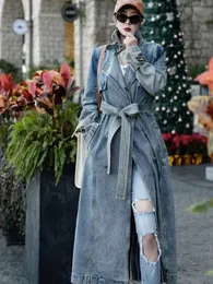 Mulheres misturas de lã outono e inverno denim casaco longo casacos mulher luxo em oferta jaquetas trench feminino 230828