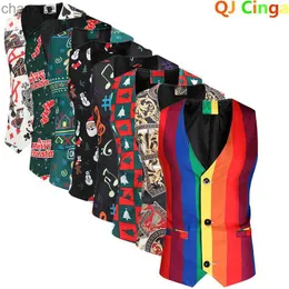 Fashion Print Sleeveless Tank Coat for Men's Single Breasted V-collar Waistcoat Available In 23 Colors for Men Christmas Vest HKD230828