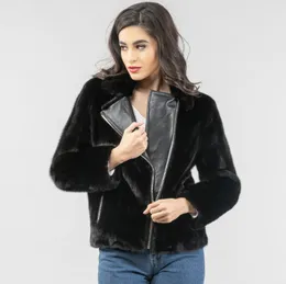 Kadın kürk sahte vizon ceket orijinal kış sıcak moda rahat motosiklet ceket 230828