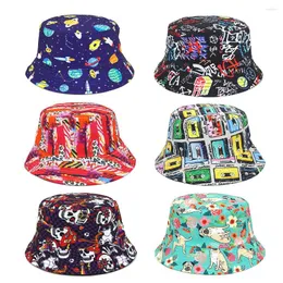 Berets Retro Skeleton Animal Leopard Print Cotton Bucket Hats Men Women Summer Sun Protection Fisherman Hat Travel Beach Panama Galaxy