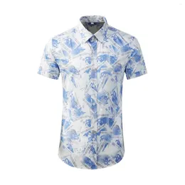 Men's Casual Shirts High Quality Luxury Jewelry Feather Print Short Sleeve Shirt Summer Male Fashion Loose Elasticity Beach Men Topgood