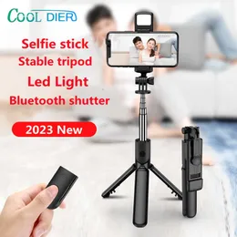 Cool Dier Selfie Tratod Bluetooth Wireless Extleble Portable Stand with selfie Stick Wypełnij lekką migawkę do smartfona HKD230828
