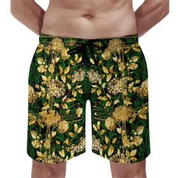 Mäns shorts guldgrön damastbräda Summerkedja Floral Sports Surf Beach Man Quick Dry Casual Custom Plus Size Swim Trunks