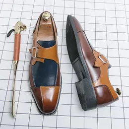 Отсуть обувь мужская формальная мужчина монахи дизайнер итальянский оксфорд для свадебного бренда кожа двойные пряжки коричневые