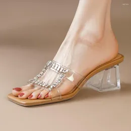 Sandalen Damen Transparent TPU Slip-on 5 cm dick Med Heel Open Toe Slides Elegante Damen Kristall Sommerkleid Heels Schuhe Damen