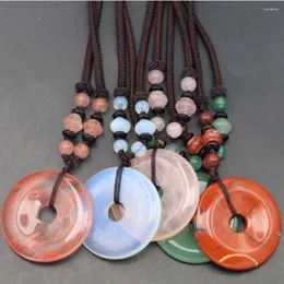 Pendant Necklaces Natural Stone Classic Chinese Style Safe Buckle Hand-woven Agate Crystal Necklace DIY Fashion Simple Accessories 3Pc/Lot