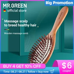 Hair Brushes MRGREEN Brush Nature Wooden AntiStatic Detangle Scalp Massage Comb Air Cushion Styling Tools for Women Men 230828