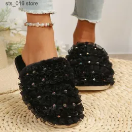 Novo design de decoração de mulheres plissadas de fundo grosso de pérola de inverno de inverno luxuoso Baotou Cotton Home Slippers T230828 500