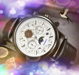 Full Functional Leather Mens Stopwatch Watches Clock Quartz Waterproof Calendar DAYDATE President Classic Moon Star Dial Watch Gifts relojes de lujo para hombre