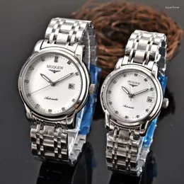Armbanduhren Top importiert 316 Edelstahlarmband Diamant Kristall Spiegel 3 Nadel Soromia Serie Paar automatische mechanische Bewegung