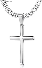 Besteel 925 Sterling Silver Cross Halsband med avfasad kant lämplig för män och kvinnor 5mm rostfritt stål diamantskuren Hållbar kubansk kedja Jesus Passion Passion Pendant NEC