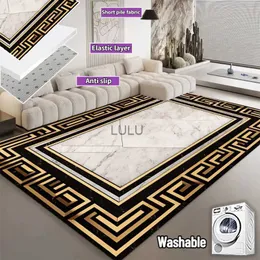 Luksusowe chińskie dywany w salonie Czarne złote maty do sypialni duże w sypialni studium gospodarstwa domowego Flannelowe dywany bez poślizgu myjące HKD230829