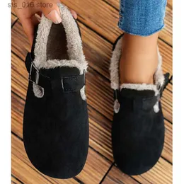 Suedette Decor de fivela de inverno Teddy lined neve Mantenha os mocassins de conforto ao ar livre femininos