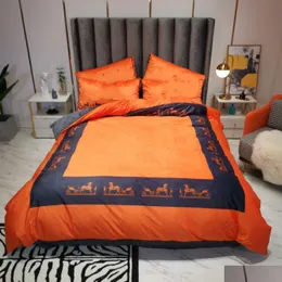Bettwäsche-Sets Orange Designer Veet Duvet ER Queen-Size-Bett Bettdecken Set 4 Stück Kissenbezüge Drop Lieferung Hausgarten Textilien Supplie Dhxt8