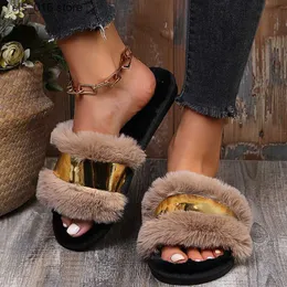 Fashion Slippers 2024 Keep Warm New Winter COOTELILI Shoes For Women With Plush Flat Heel Black Basic Size 36-41 T230828 310