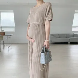 Dresses European and American Summer Maternity Dresses Shortsleeved Plus Size Straight Loose Knitted Simple Pregnancy Clothes 2022 New