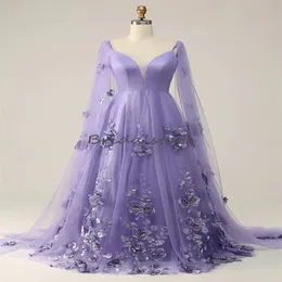 豪華なライラックフローラルイブニングドレス2023ドバイアラビア語の妖精のウエディドレス