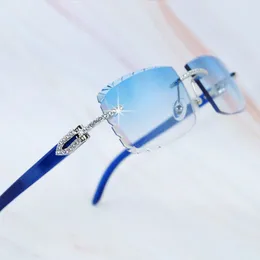 Strass óculos de sol y2k strass óculos de madeira azul moda luxo designer carter elegante óculos de sol decoração dos homens moldura prata