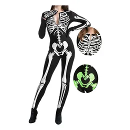 Kvinnor halloween kostym kvinnor skelett bodysuits halloween onesie pyjama