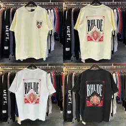 Homens camisetas Boa qualidade nova chegada rhude moda t camisa homens damasco solto manga curta cartão vermelho mulheres preto branco tees