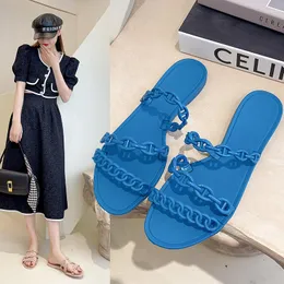 Slippers NAUSK 2023 Summer Style 3 Belt Chain Fashionable All-match Beach Vacation Essential Flat Sandals Slides Women