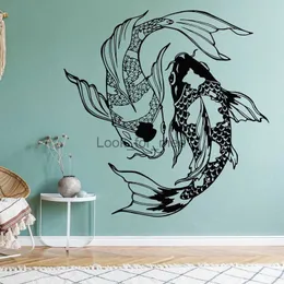 Koi Fish Wall Decalsビニールインテリアリビングルームベッドルームバスルームの家事ギフト壁ステッカー壁紙3D08 HKD230828
