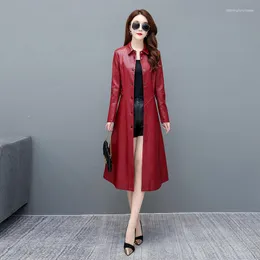 Women's Leather Autumn Mid Length Jacket For Women Fashion Versatile Windbreaker Coats Lapel Slim Coat Jaqueta Feminina