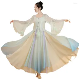 Scen Wear Classical Dance Suit Gradual Change Feather Gaze Chinoiserie Style Fairy Air Elegant Färdighetsträningsprestanda