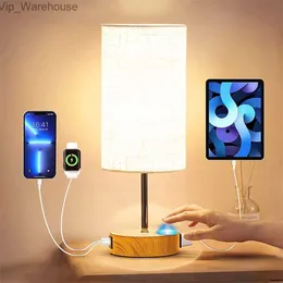 3 Lighting Modes Touch LED Table Lamp with USB Ports Bedside Lamp with Flaxen Fabric Shade for Bedroom Office Living Room HKD230829 HKD230829