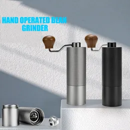 Manuella kaffekvarnar koniska kaffebönor aluminium rhombus kropp ergonomisk laborsparande handtag 25 g kapacitetsslipare 230828
